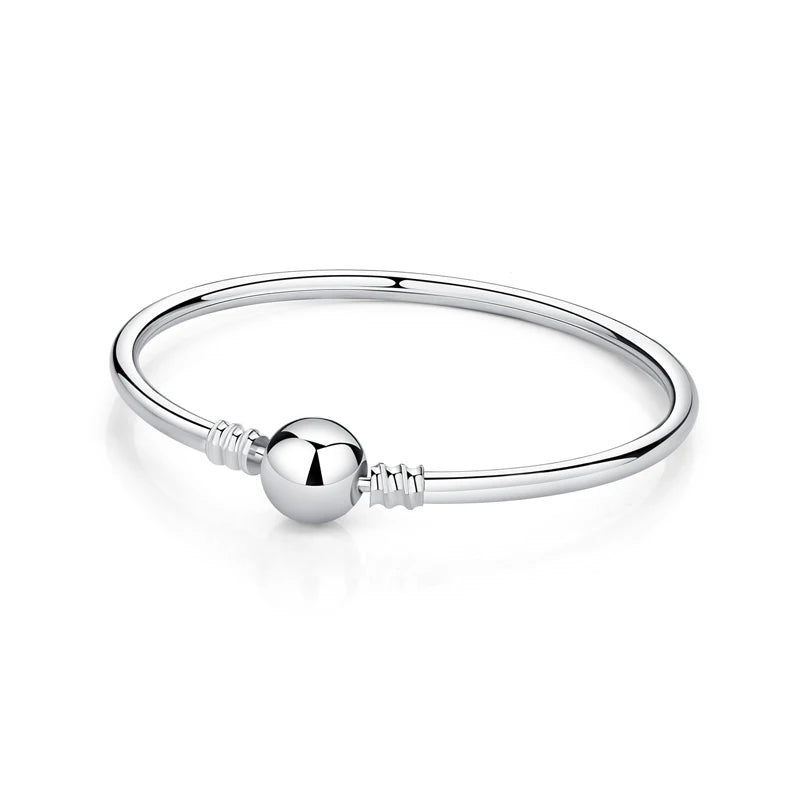 Original Sterling Silver Bracelet Love Heart Clasp Charms Beads Snake Chain Bracelets Bangles Luxury Jewelry For Women Gift