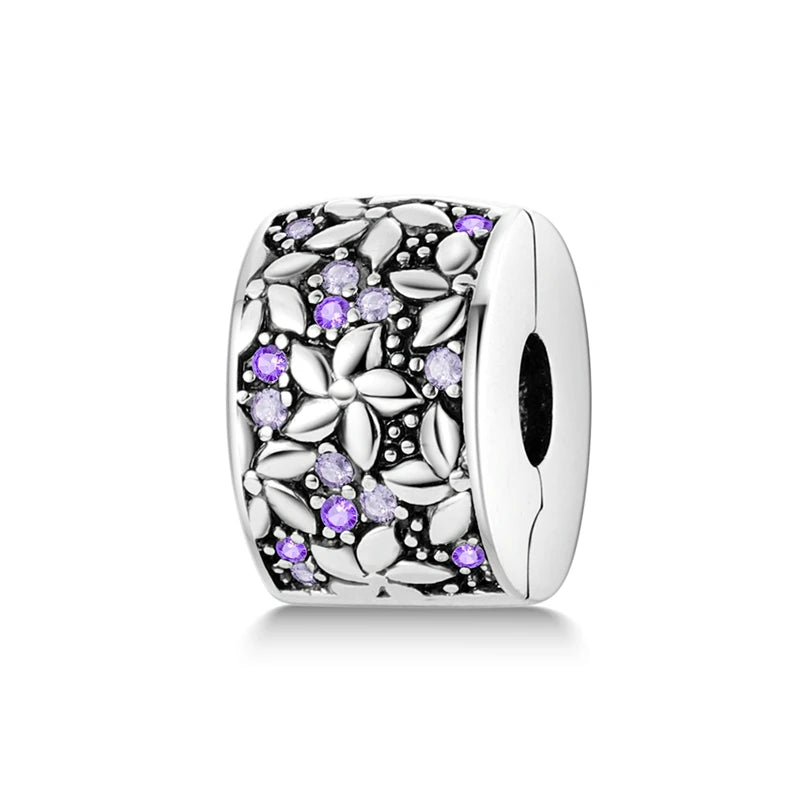 925 Sterling Silver CZ Pave Round Clip Charm - Bracelet Necklace Bead