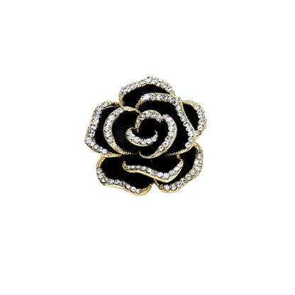 Boutique Black Camellia Brooch Girls Fashion Luxury Rhinestone Clothing Black Rose Corsage Women Zircon Lapel Pin Badge Jewelry