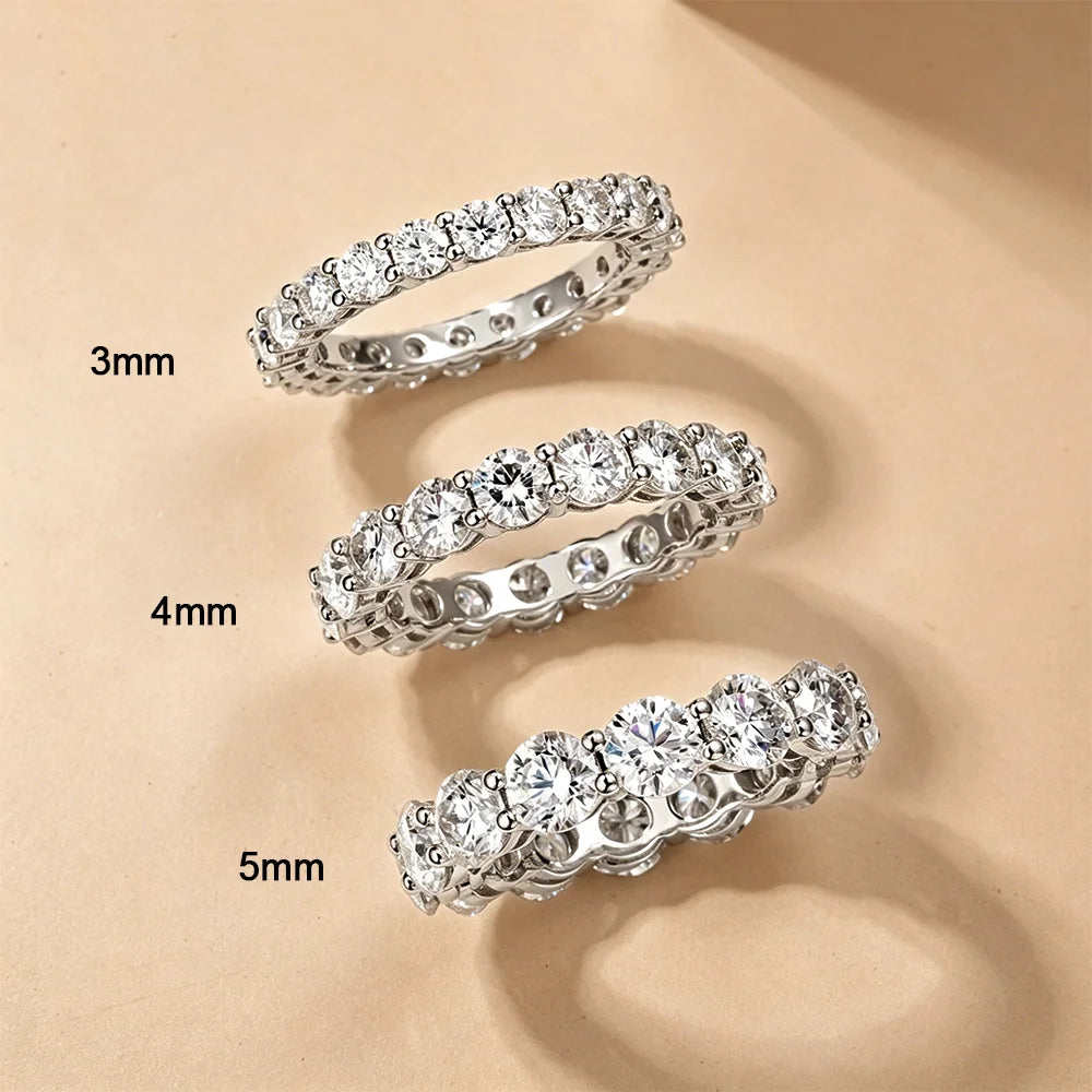 Full Eternity Moissanite Band - 925 Sterling Silver & 18K White Gold, 2/3/4/5mm, D Color VVS1
