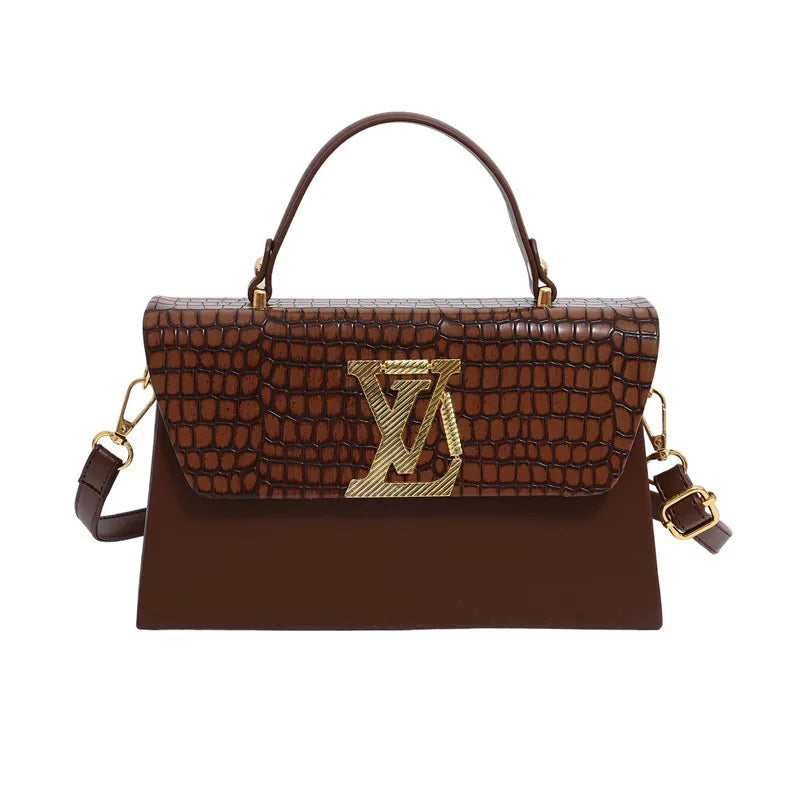 2025 Trendy Women's Shoulder Bag - Large Capacity, Glossy Leather with Letter Print, Adjustable Strap for Daily Use