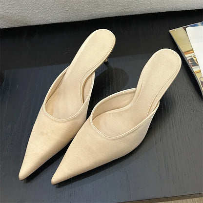 Women's Pointed Toe Mule Slippers - Low Heel Slide Pumps