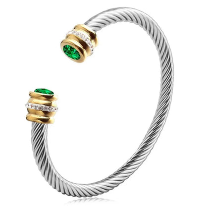 Seven-Color Zircon Bracelet - Titanium Steel European Woven Style Bangle