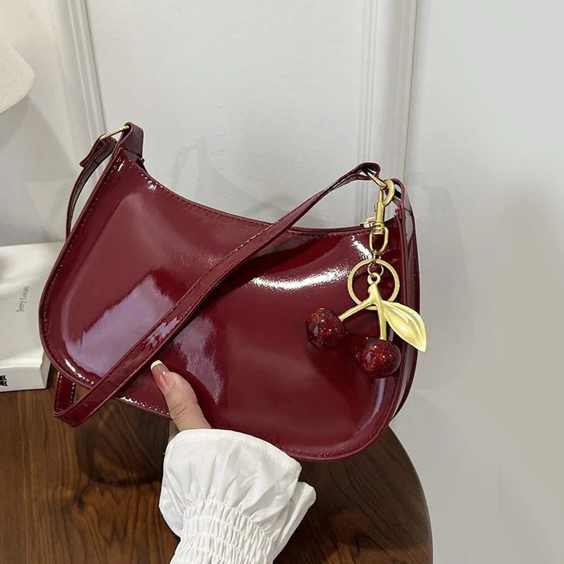 Vintage Retro Shoulder Bag - Designer PU Leather Crossbody with Cherry Charm