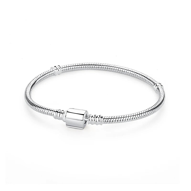 Original Sterling Silver Bracelet Love Heart Clasp Charms Beads Snake Chain Bracelets Bangles Luxury Jewelry For Women Gift