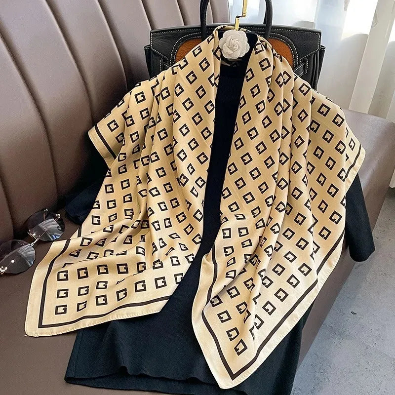 Luxury Letter Print Twill Silk Scarf - Hijab Shawl & Headband 90cm