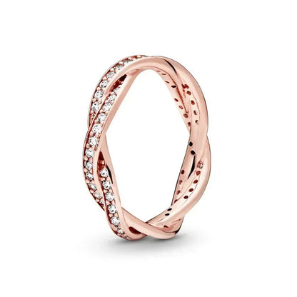 New 925 sterling silver classic rose gold ring, sparkling water droplet crown charm ring, ladies' light luxury exquisite gift