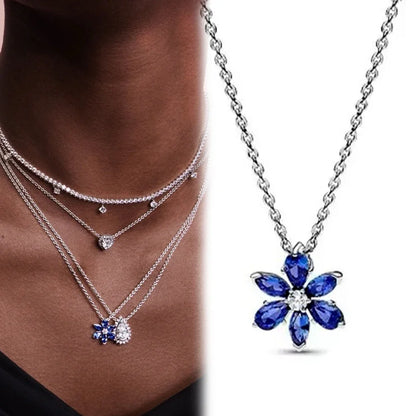 925 Sterling Silver Sparkling Blue Glass Flower Stud Earrings | Fine Jewelry Gift for Women