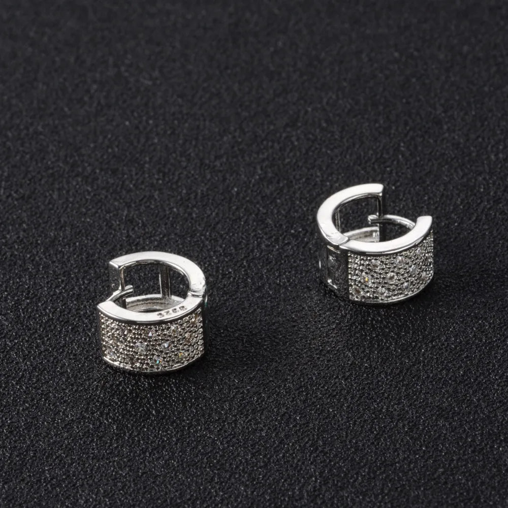 Fashion 925 Sterling Silver Women Stud Earrings Luxury 3 Row Rhinestone Silver Jewelry For Women Men Girl Gift Wholesale