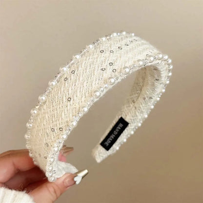 Exquisite Crystal Ball Pearl Number 5 Letter Camellia Headband Women Hair Accessories France Pearl Beaded Hairhoops Headwears