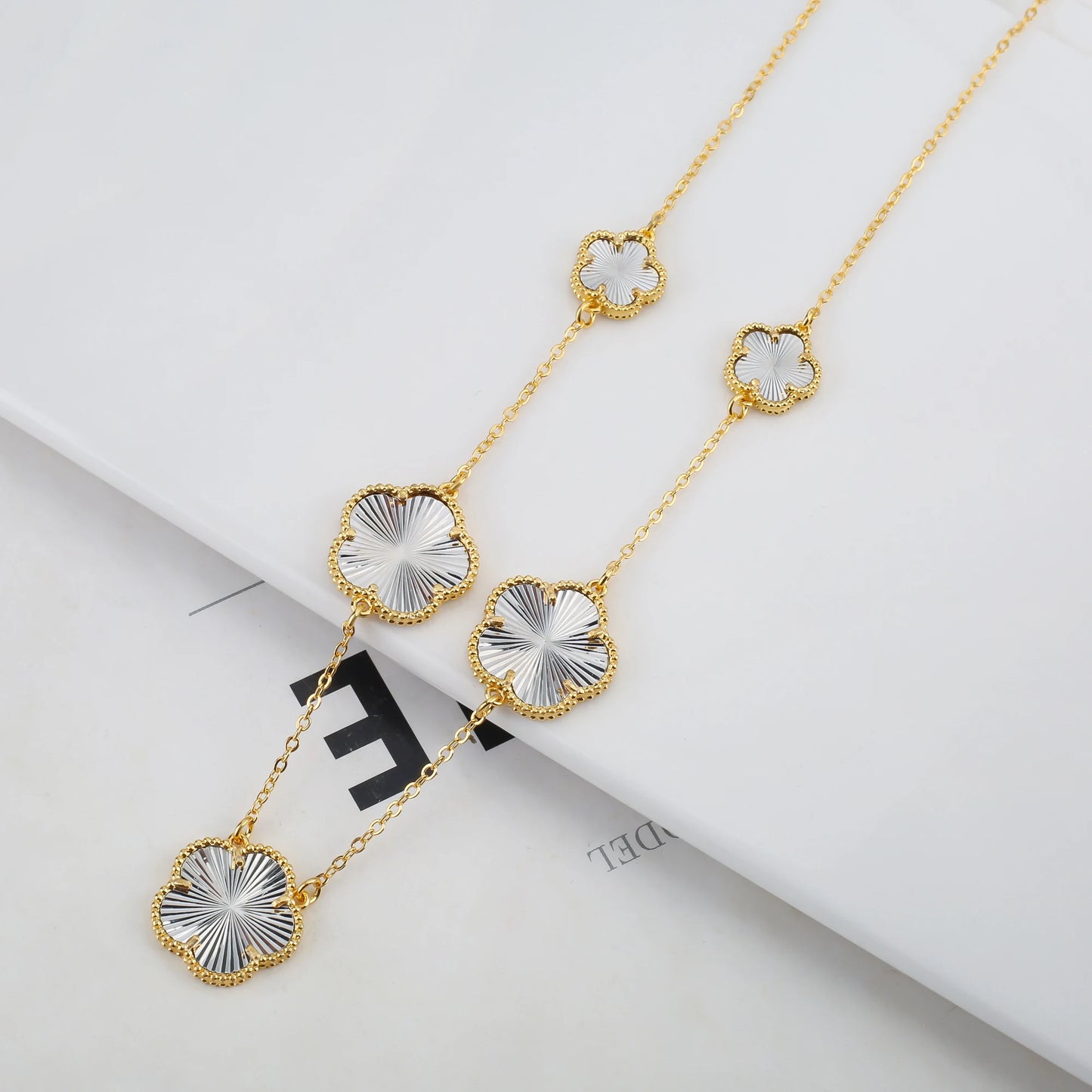 Plant Five Leaf Flower Double sided Plum Blossom Jewelry Set Necklace Earrings New Design Natural Stone Women High Quality Clove