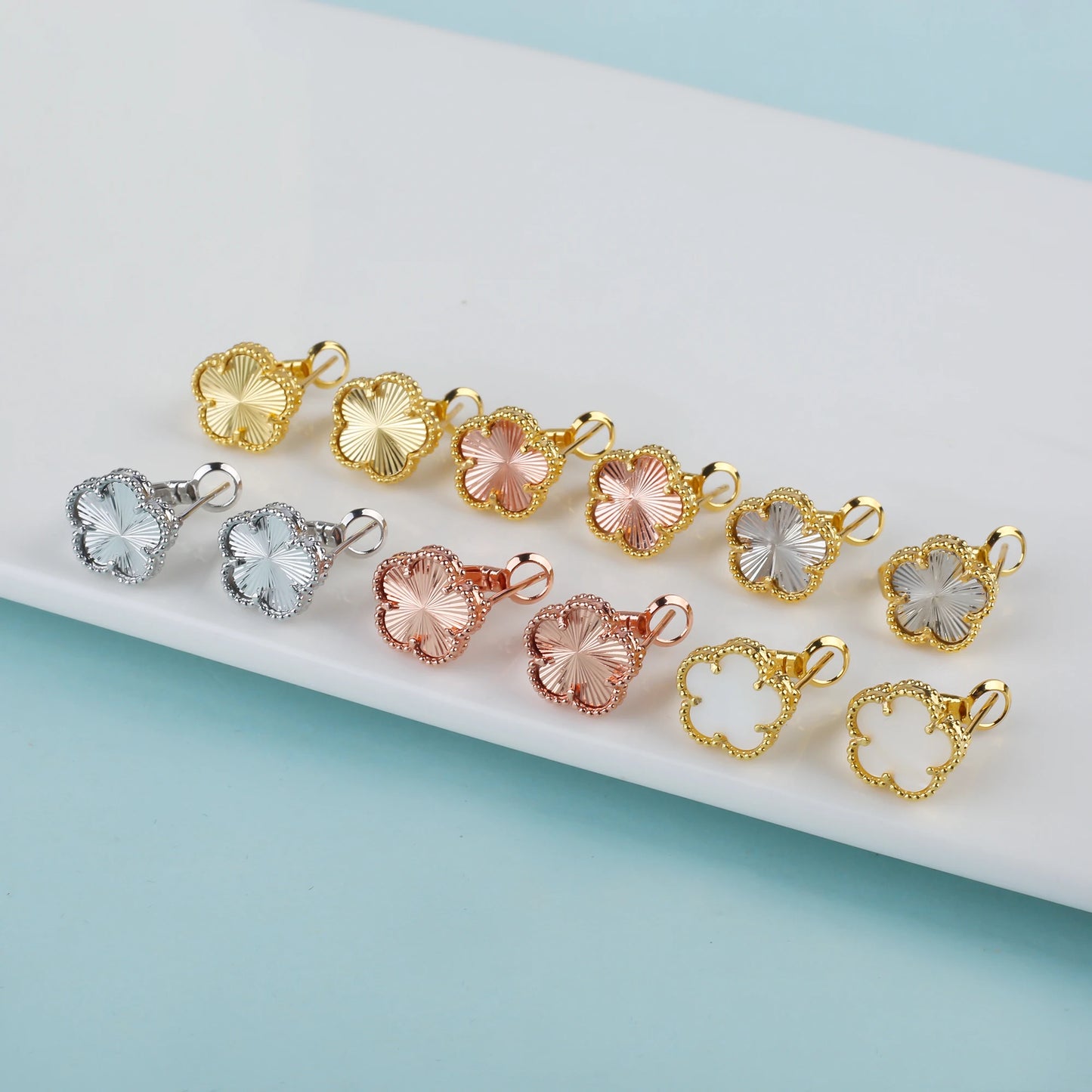 Plant Five Leaf Flower Double sided Plum Blossom Jewelry Set Necklace Earrings New Design Natural Stone Women High Quality Clove