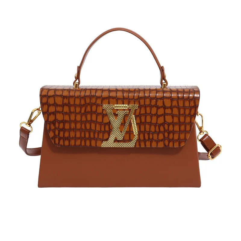 2025 Trendy Women's Shoulder Bag - Large Capacity, Glossy Leather with Letter Print, Adjustable Strap for Daily Use