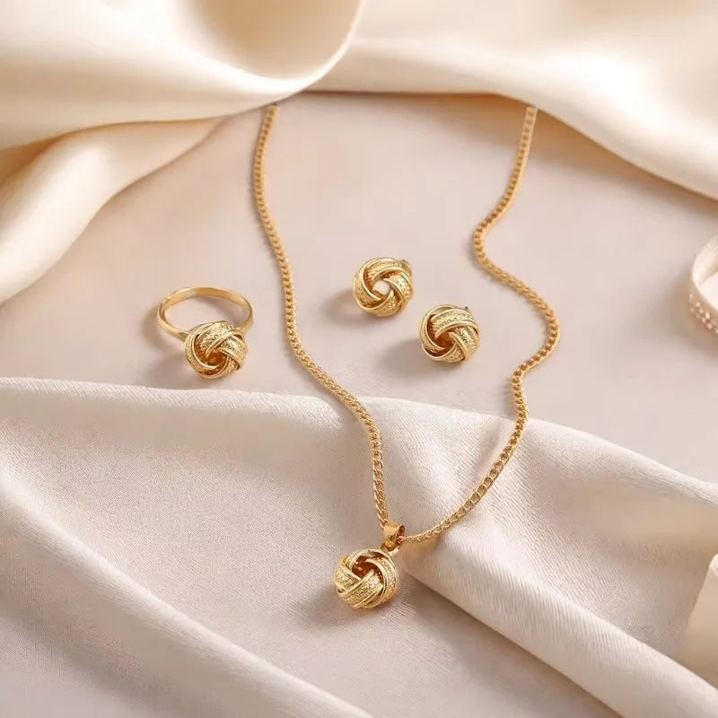 3-Piece Metal Jewelry Set - Designer Ring, Earrings & Necklace Set for Women