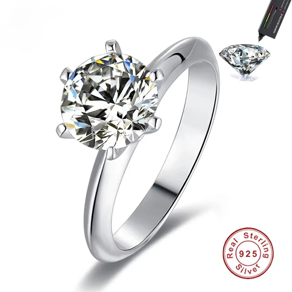 Real Moissanite Solitaire Ring — D Color VVS1 925 Silver | 1–3ct Engagement