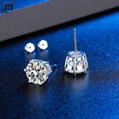 Real Moissanite Six-Prong Stud Earrings — D Color VVS1 925 Sterling Silver | GRA Certified