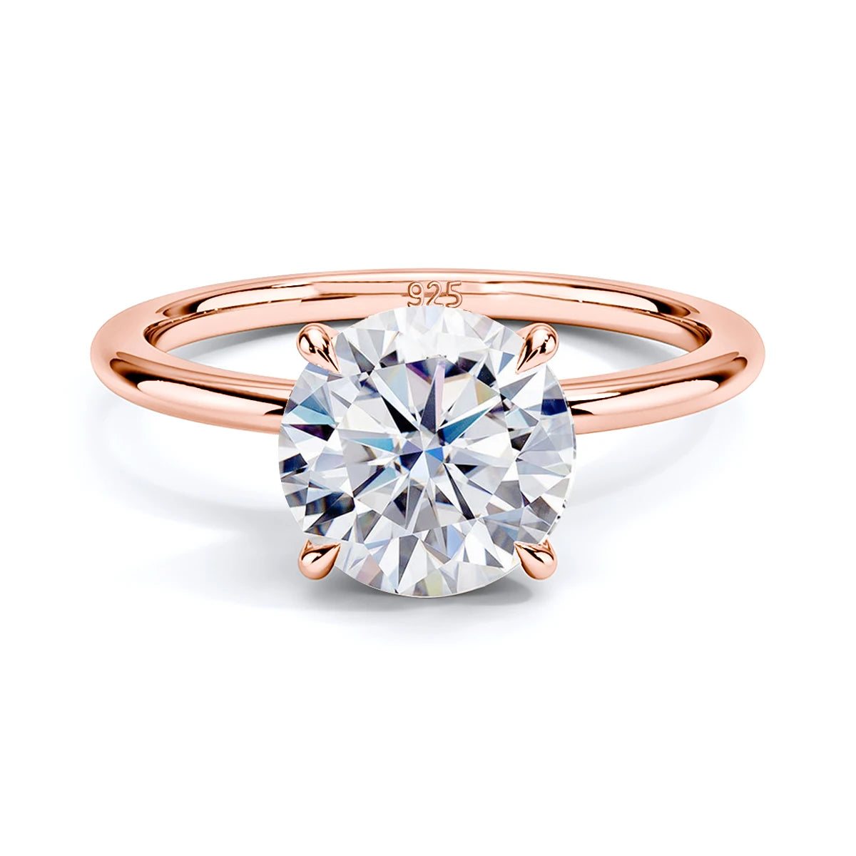 Solitaire Ring - 925 Sterling Silver Rose Gold, Moissanite or Zirconia, 1ct 2ct 3ct 5ct
