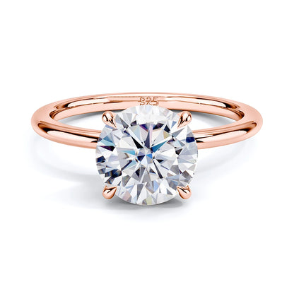Solitaire Ring - 925 Sterling Silver Rose Gold, Moissanite or Zirconia, 1ct 2ct 3ct 5ct