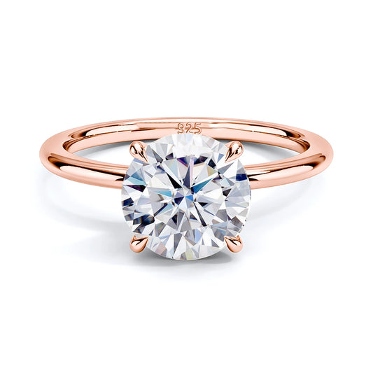 Solitaire Ring - 925 Sterling Silver Rose Gold, Moissanite or Zirconia, 1ct 2ct 3ct 5ct
