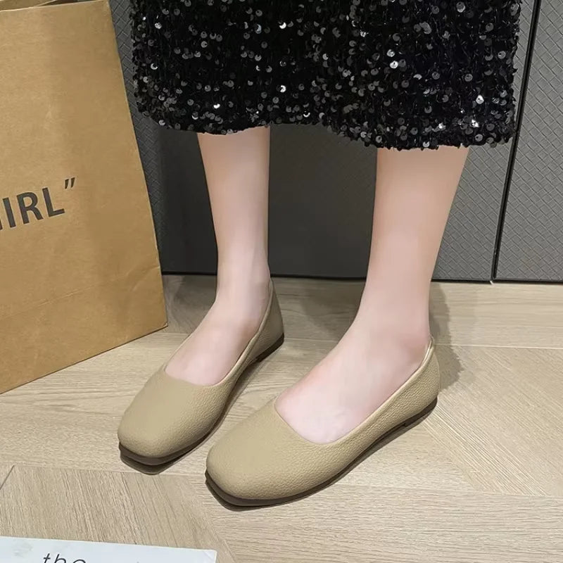 Women's Premium Leather Square Toe Loafers - Lightweight Work Flats