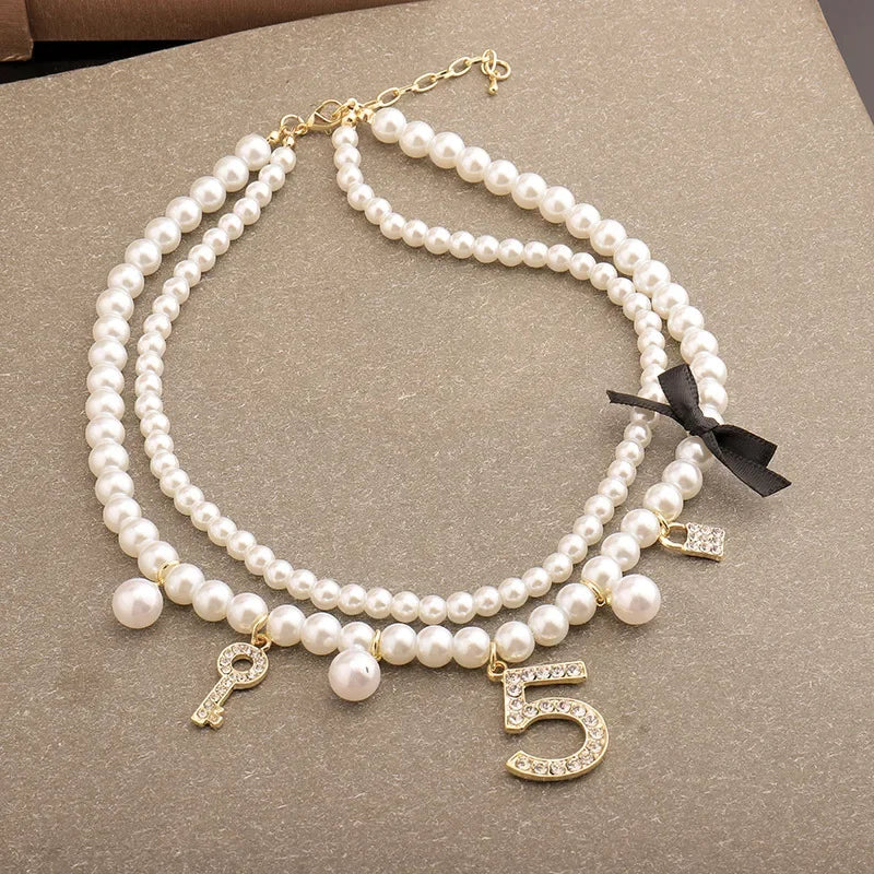 Luxury Multi-Layer Pearl & Crystal Collarbone Necklace | CC Style