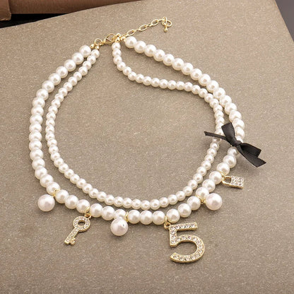 Luxury Multi-Layer Pearl & Crystal Collarbone Necklace | CC Style