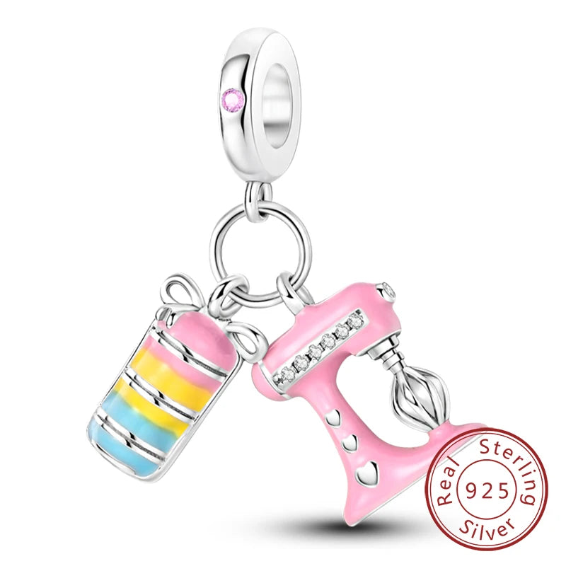 925 Sterling Silver Pink Pendant Charm Bead | Fits Pandora Bracelets & Necklaces | DIY Fine Jewelry