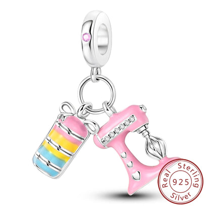 925 Sterling Silver Pink Pendant Charm Bead | Fits Pandora Bracelets & Necklaces | DIY Fine Jewelry