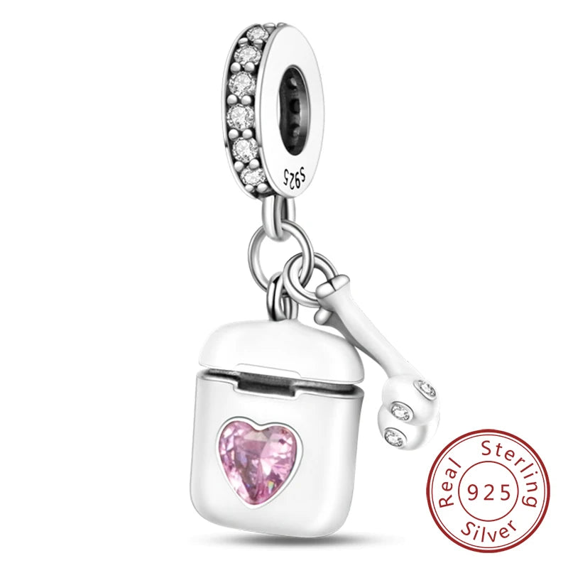 925 Sterling Silver Pink Pendant Charm Bead | Fits Pandora Bracelets & Necklaces | DIY Fine Jewelry