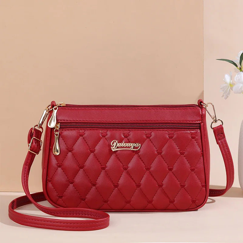 Fashion PU Leather Crossbody Bag - Large Capacity Shoulder Bag with Embroidery Detail