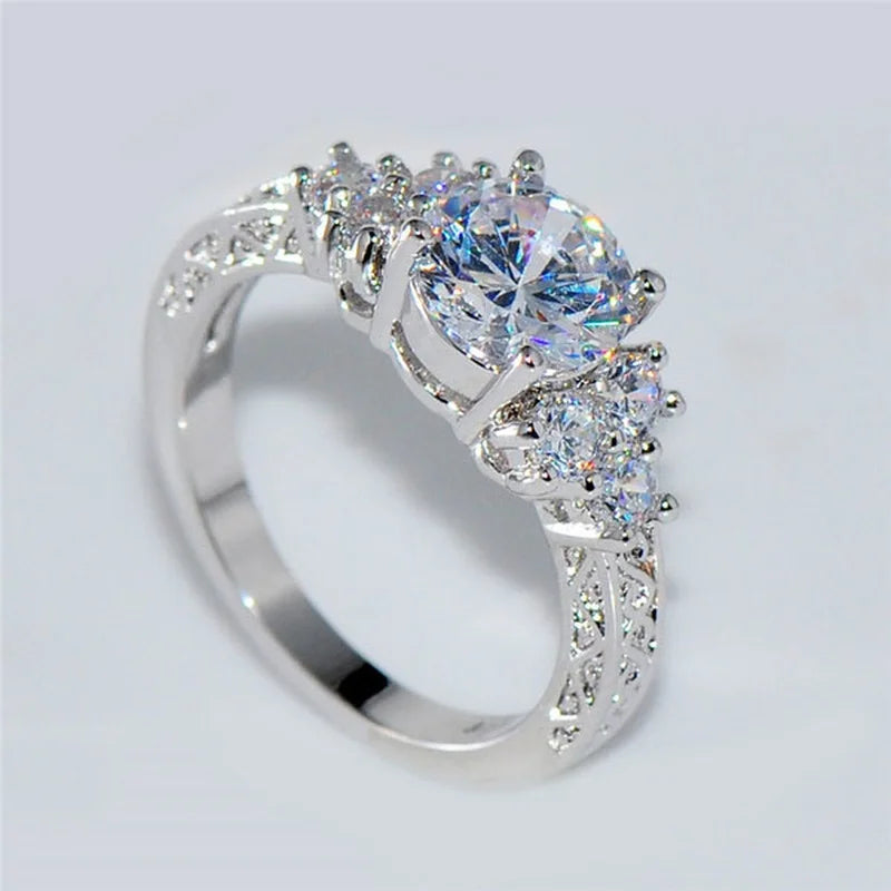Exquisite Zircon Engagement Ring for Women | Silver Tone Bridal Wedding Jewelry
