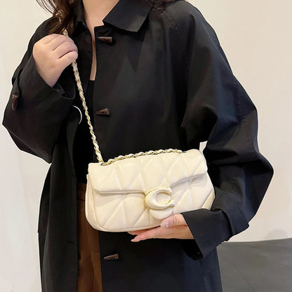 2025 new diamond striped small fragrant embroidery thread bag chain bag high-quality shoulder crossbody bag