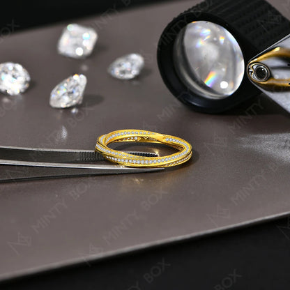 Moissanite Stackable Wedding Band - 925 Sterling Silver & 18K Gold Plated, D Color VVS1