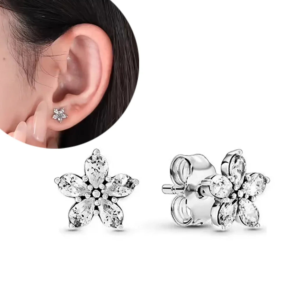 925 Sterling Silver Sparkling Blue Glass Flower Stud Earrings | Fine Jewelry Gift for Women