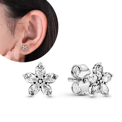 925 Sterling Silver Sparkling Blue Glass Flower Stud Earrings | Fine Jewelry Gift for Women