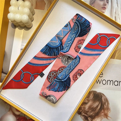5*90cm French Scarf Headband Women Four Seasons Floral Hair Tie Decorate Gift Wrap Ribbon Hair Accessories Styling Band