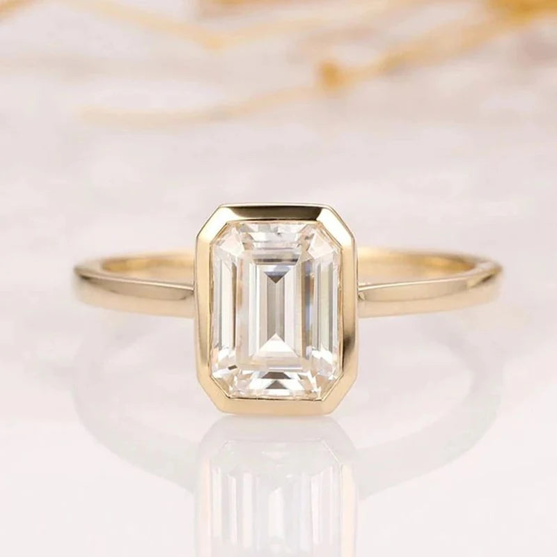 Emerald Cut Moissanite or Zirconia Ring - 925 Sterling Silver & Gold Plated, 1ct to 3ct