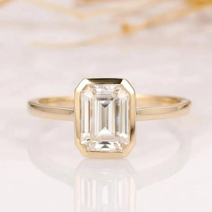 Emerald Cut Moissanite or Zirconia Ring - 925 Sterling Silver & Gold Plated, 1ct to 3ct