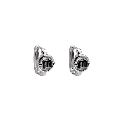 Trendy Sterling Silver Letter M Colour Crystal Hoop Earring for Women Korean Charm Hip-hop Jewelry Accessory Gift No Allergy