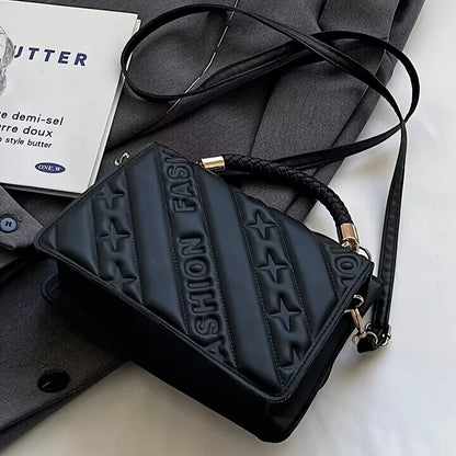 1pc Trendy Quilted Handbag with Adjustable Strap, Stylish Black Shoulder Purse for Women with Mini Coin Pouch, Crossbody Purse