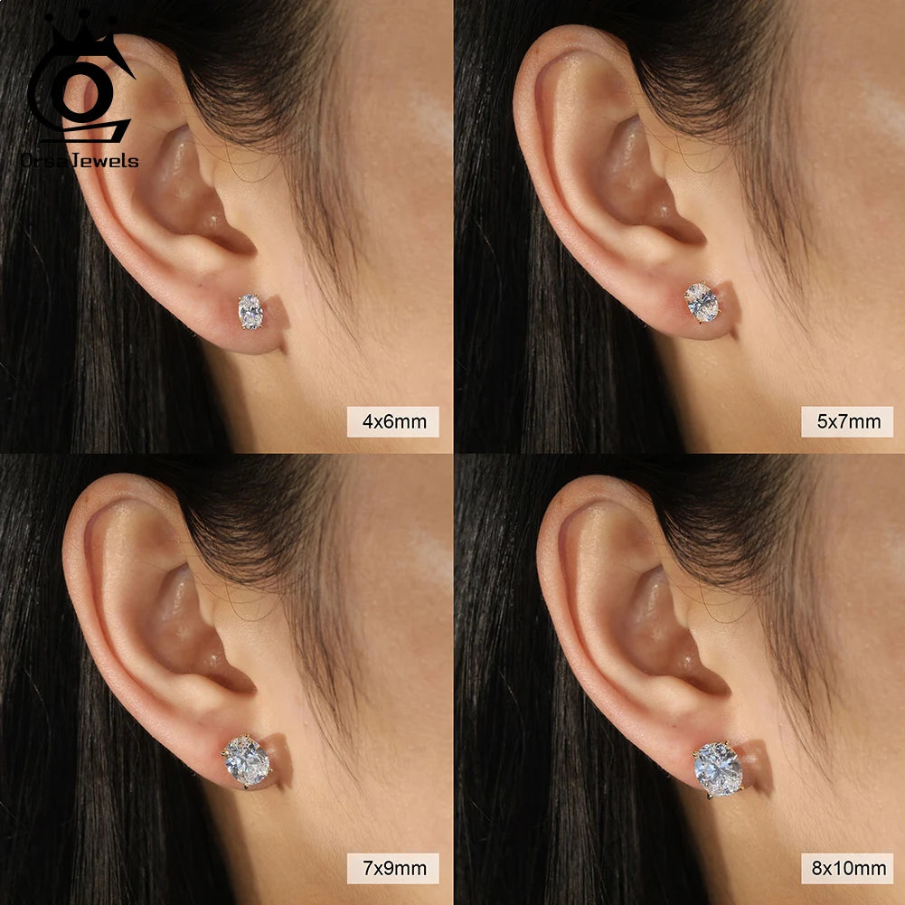 ORSA JEWELS 925 Sterling Silver Oval Zirconia Stud Earrings | 8A Premium Cubic Zirconia