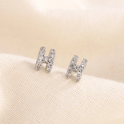 Sterling Silver H-letter Exquisite Earrings Small And Simple Set With Diamond Hollow Earrings Birthday Gift Jewelry
