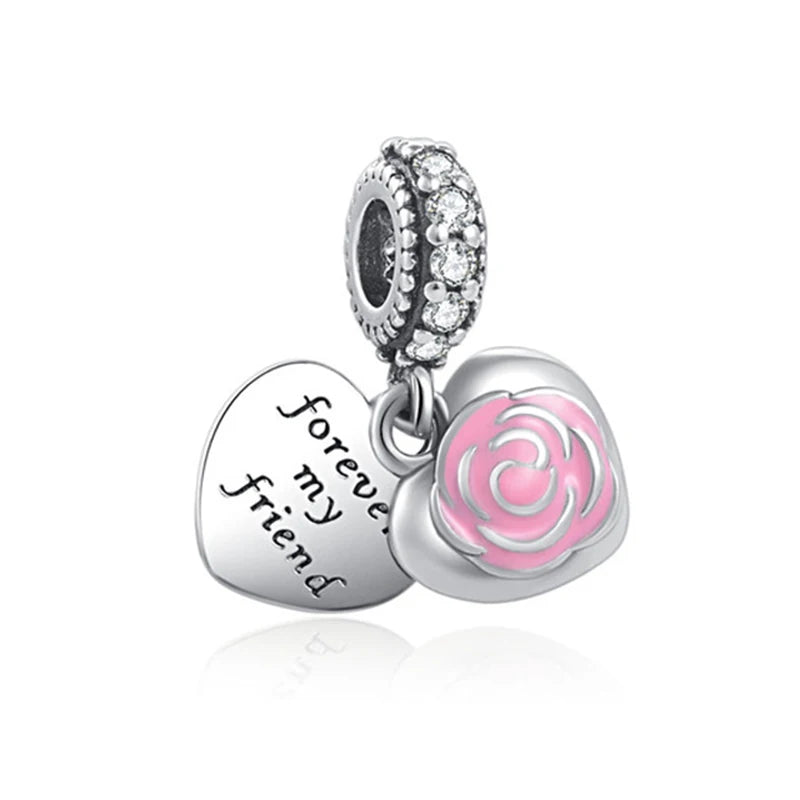 Sterling Silver Sunflower Best Friend Charm Bead - Bracelet Accessory