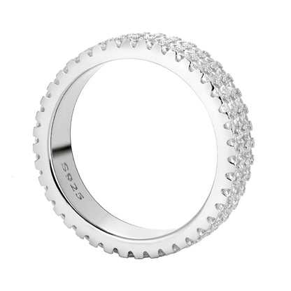 Full Moissanite Eternity Band - 925 Silver & 18K White Gold Plated, D Color VVS1 GRA