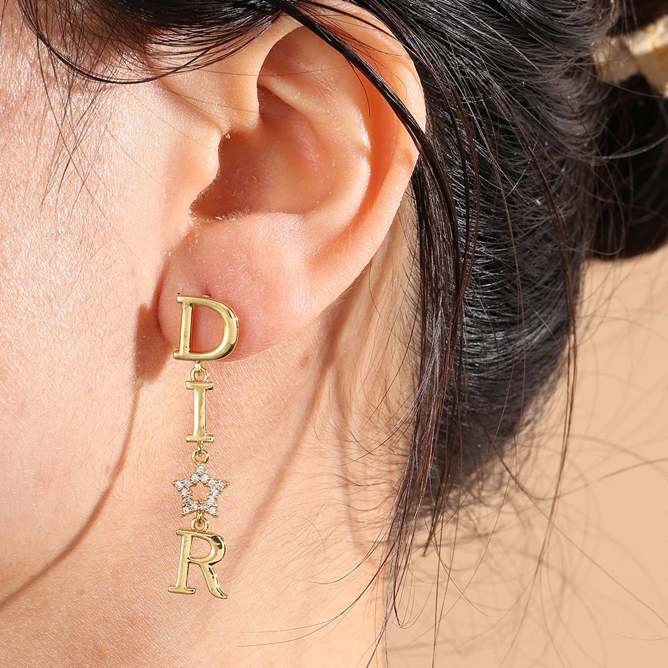 ZAKOL Fashion Dear-Letter Long Dangle Earrings for Women Shiny Zircon Hollow Stars Wedding Party Jewelry