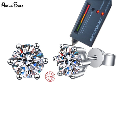 Real Moissanite Stud Earrings — D Color VVS1 925 Sterling Silver | 0.5–3ct