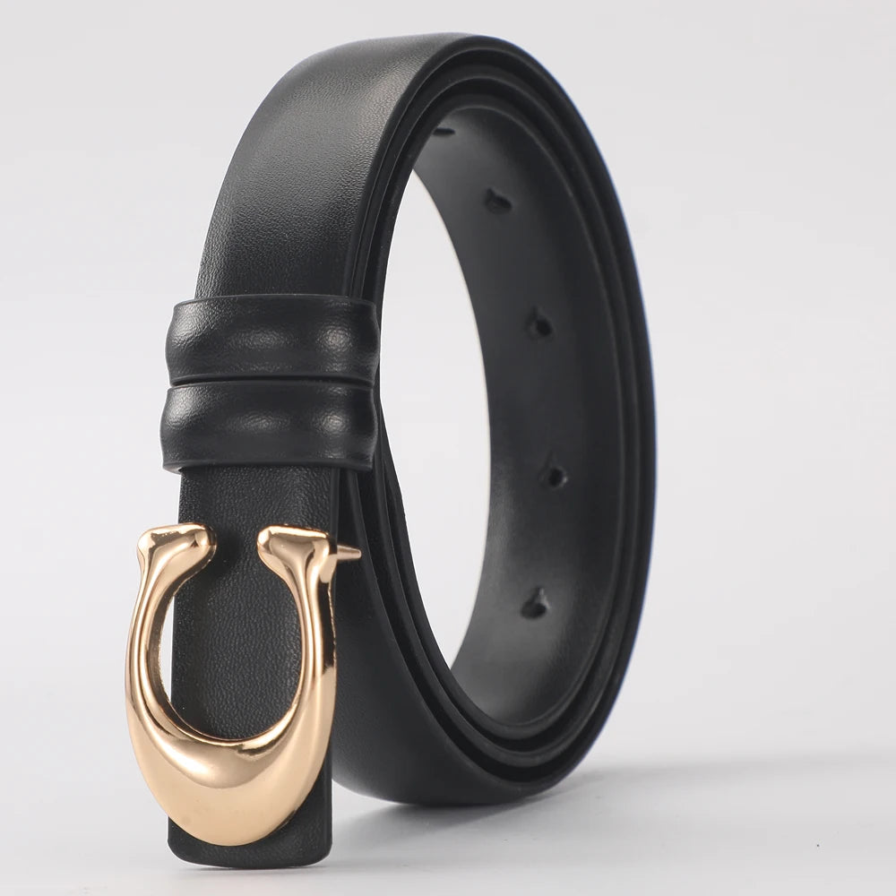 Elegant Women's PU Leather Belt - C-Shaped Buckle Fashion Belt with Gift Box