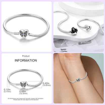 Sterling Silver Butterfly Zircon Bracelet - Colorful Crystal Wedding Jewelry