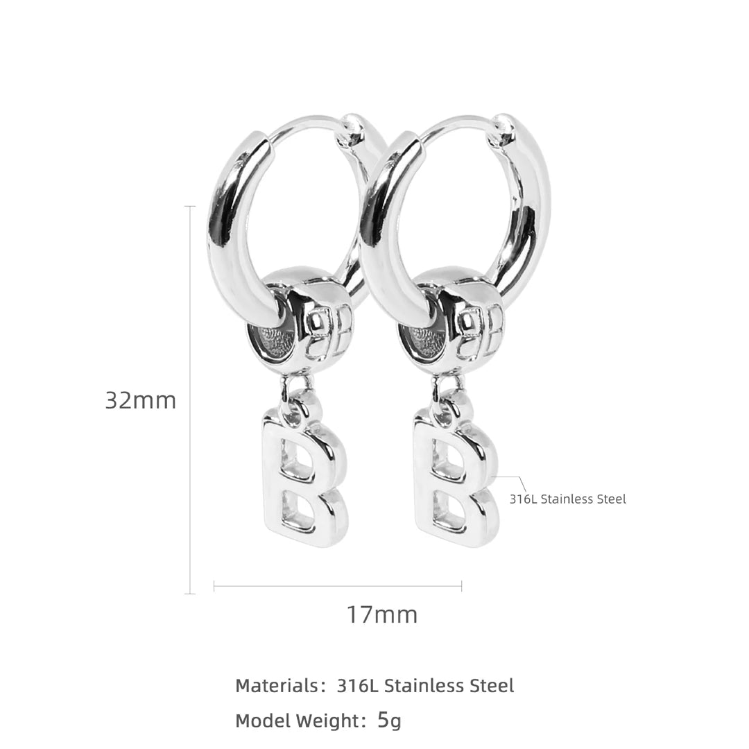 Hip Hop B Letter Earrings Charms for Women Personality Fashion Small Metal Buckle Stainless Steel Jewelry Gift