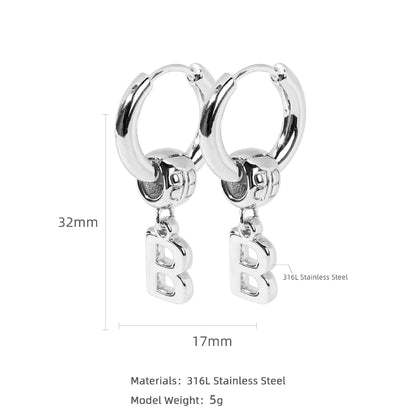 Hip Hop B Letter Earrings Charms for Women Personality Fashion Small Metal Buckle Stainless Steel Jewelry Gift